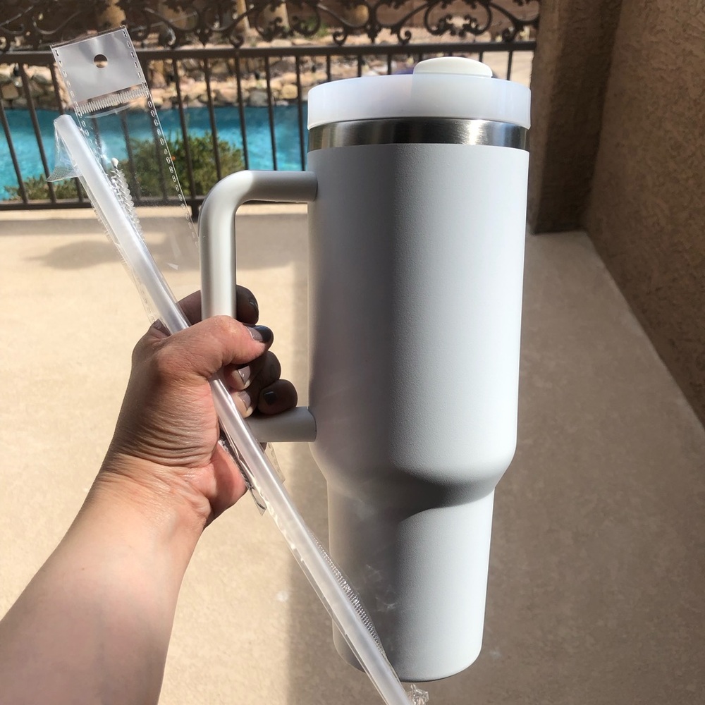 White Insulated Tumbler with Handle *new